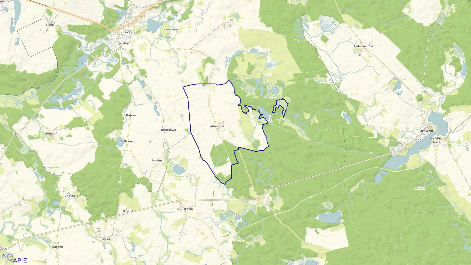 Mapa obrębu LUBIENIÓW w gminie Recz